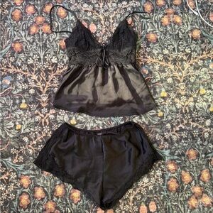 Victoria's Secret Black Lace Chemise Set